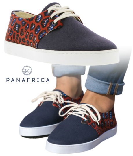 Baskets fa&ccedil;on tennis en Tissu Wax et Toile Bleue - Vegan - Mombasa PANAFRICA