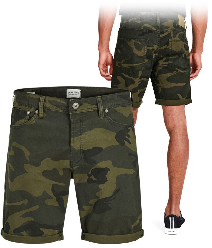 Bermuda homme motif camouflage - Bemuda homme en jean coloris vert à motif camouflage - JACK & JONES