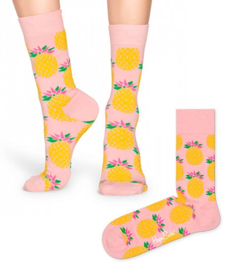 Chaussettes Roses &agrave; imprim&eacute; Ananas - Style fun - HAPPY SOCKS