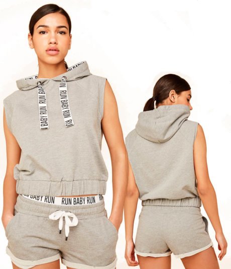 Surv&ecirc;tement sport Femme - Sweat sans manches et short gris - RUN RUN BABY - UNDIZ