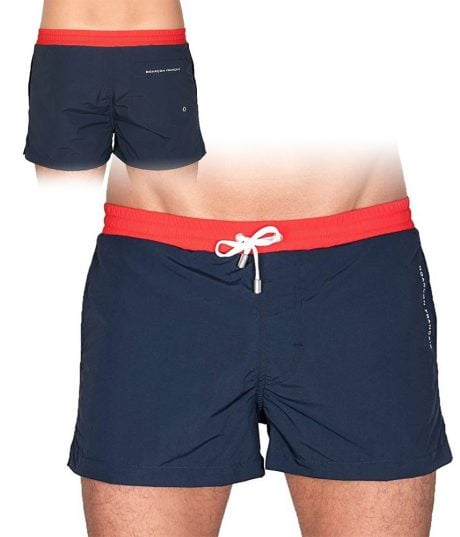 Short de bain court - Bleu marine avec ceinture rouge -  Made in France - GAR&Ccedil;ON FRAN&Ccedil;AIS