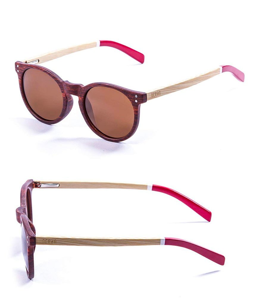 Lunettes de Soleil en Bois - Look Femme - Lunettes de Soleil en Bambou couleur rouge - Verres Teintés - Modèle Lizard - OCEANS SUNGLASSES
