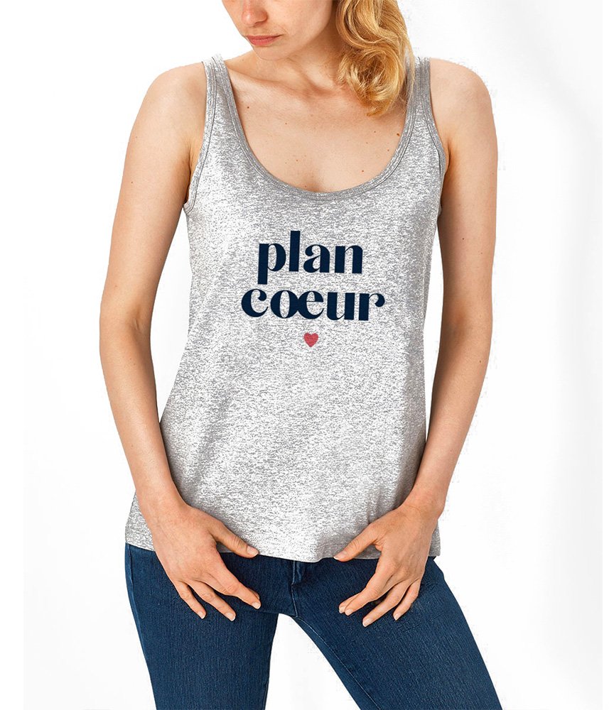 - Débardeur gris chiné pour femme - Imprimé Plan Coeur - MADAME TSHIRT