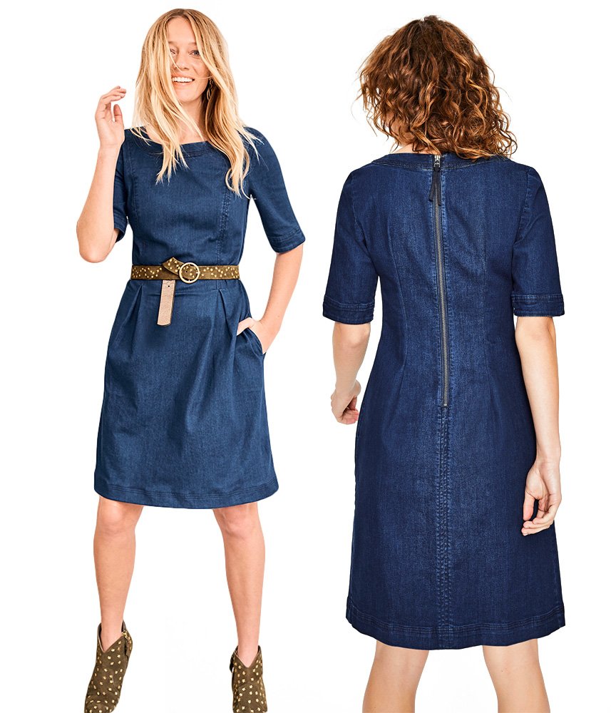 Robe semi-ajustée en jean - Robe en jean coloris bleu - Coupe dessus genoux - Modèle Alice - BODEN