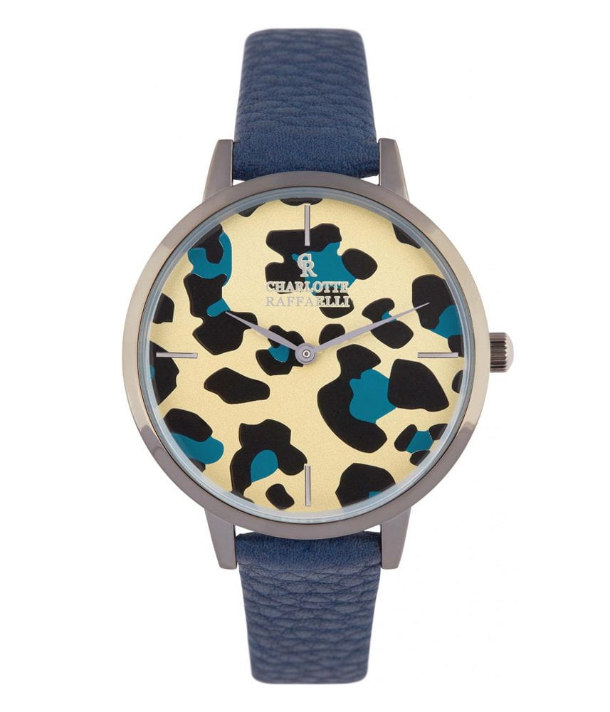 Montre femme charlotte raffaelli - Montre féminine - CRS18018 Imprimé Léopard et Bracelet résine bleue - Charlotte Raffaelli