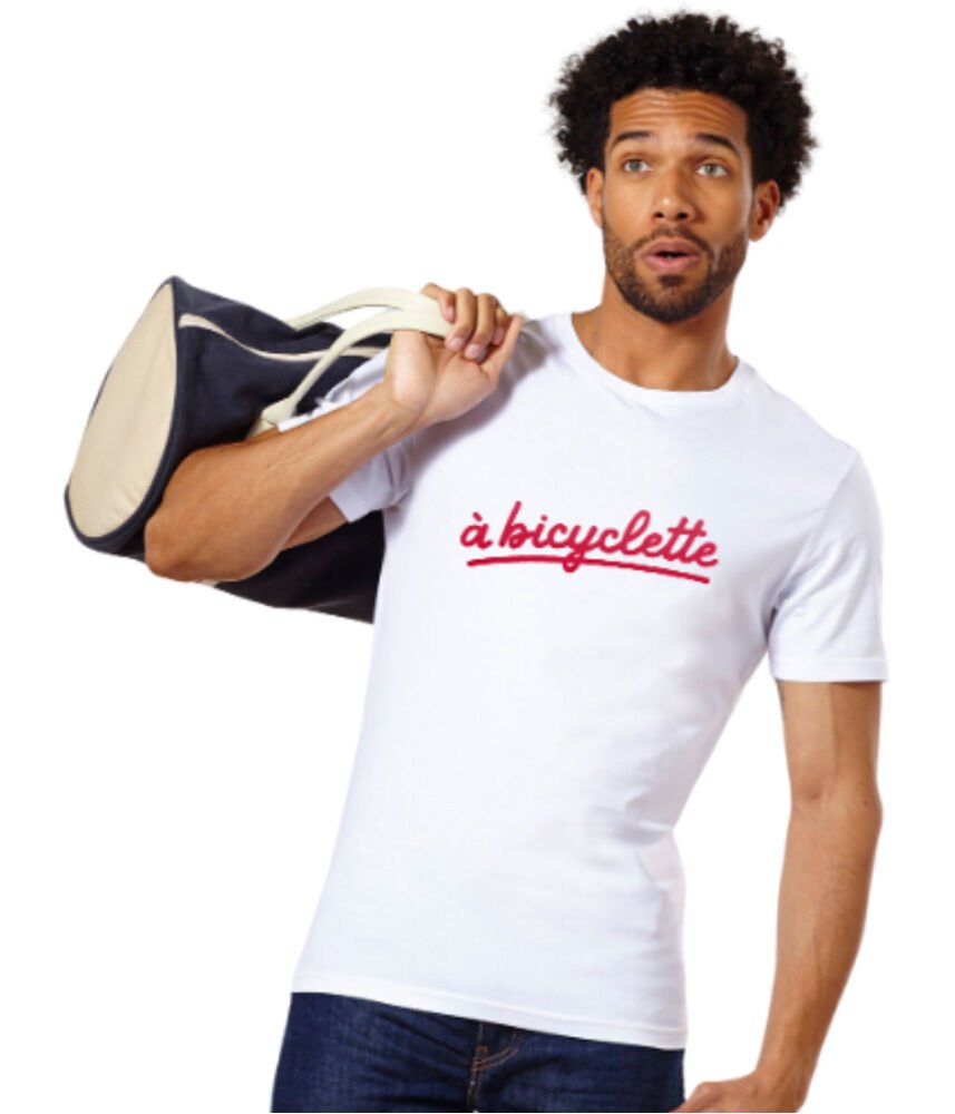 T-Shirt Homme Coloris blanc – Broderie A Bicyclette – MONSIEUR TSHIRT