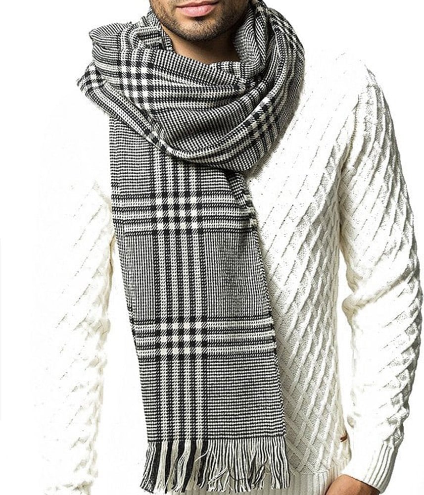 - Écharpe pour Homme en laine - Tartan à franges - Noir / Blanc - JACK & JONES