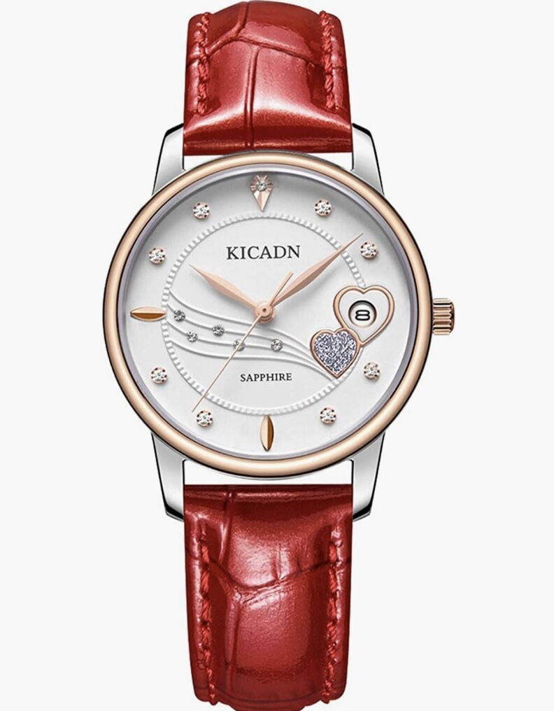 Montre femme avec bracelet en cuir rouge élégant - Montre femme bracelet en cuir rouge - effet lézard - Cadran blanc - KITADN