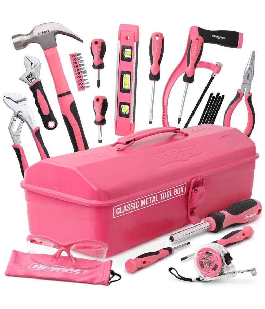Hi-spec kit d'outils diy 24pc rose pour femmes petite boîte à outils idéale pour débutantes