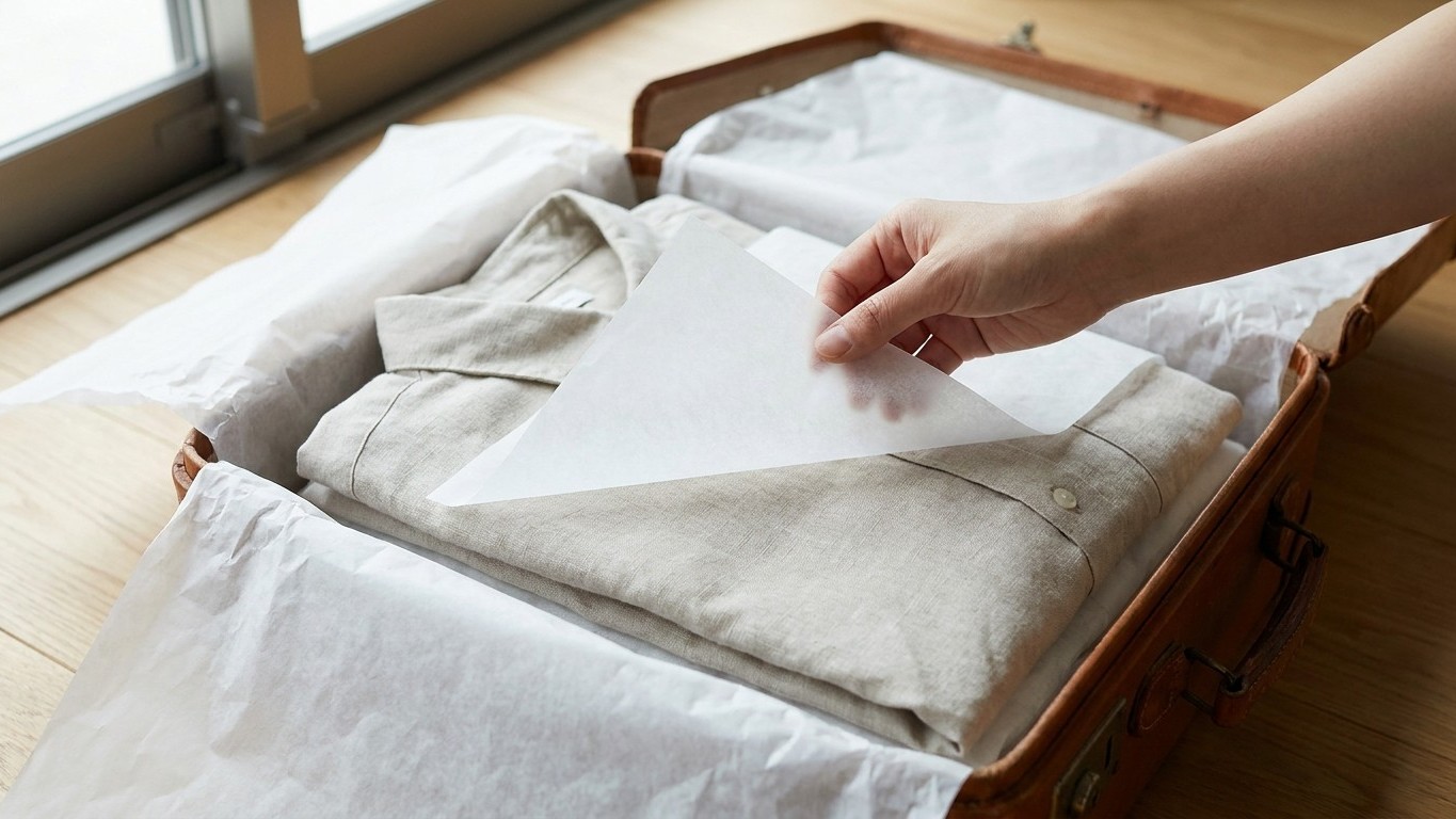 Fini le lin et le coton enroulés serrés au fond de la valise : ce geste de 10 secondes empêche les arêtes de marquer le tissu