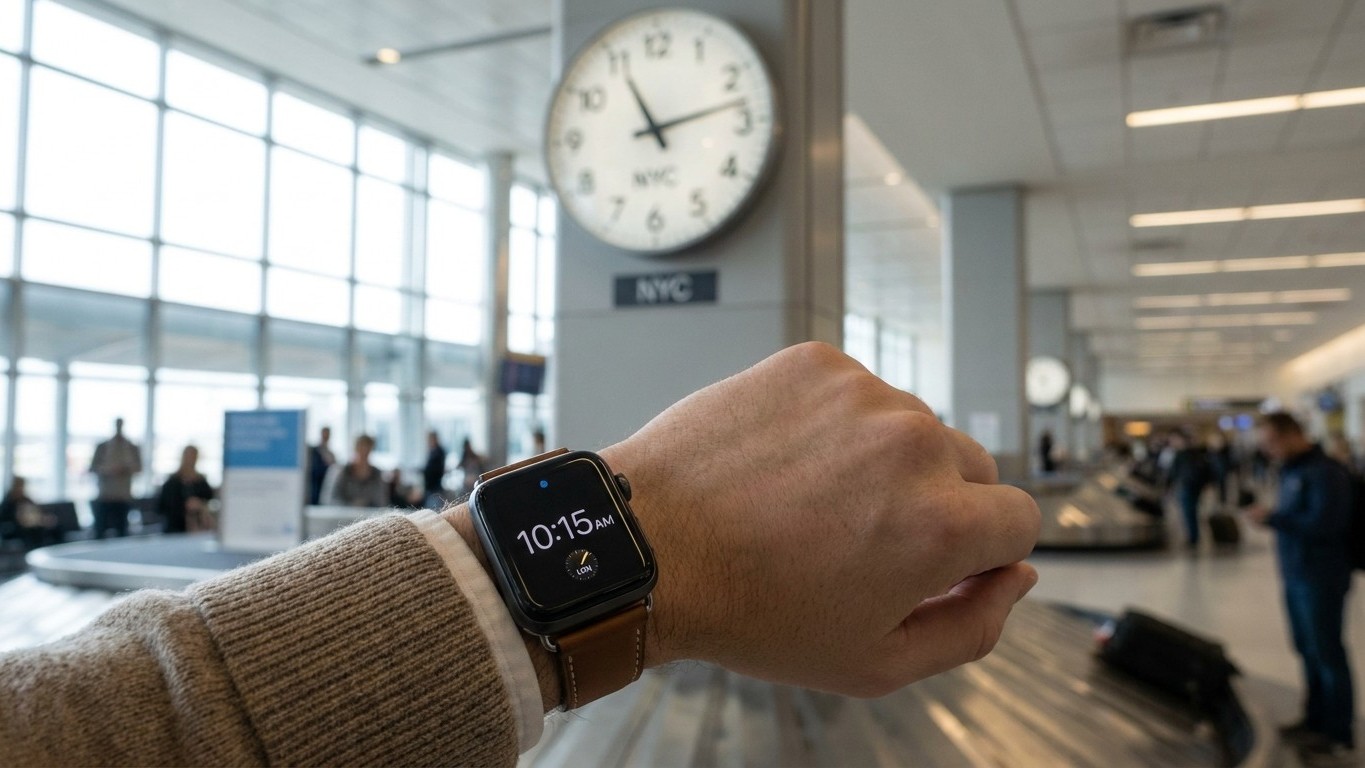 J'ai laissé ma montre connectée en mode Avion jusqu'au tapis à bagages : à l'atterrissage, elle affichait encore l'heure d...