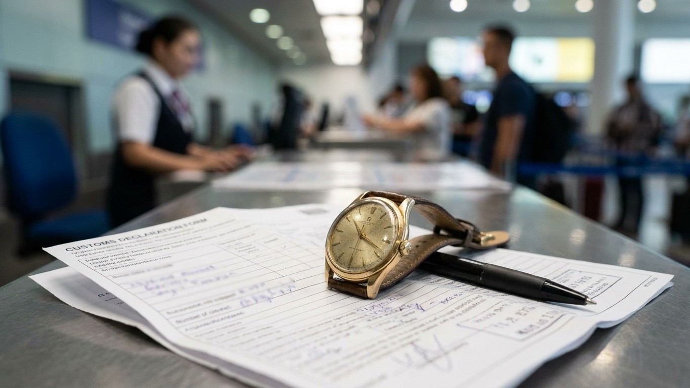 J'ai rangé la montre de ma mère au fond de ma valise enregistrée juste pour ne pas la porter pendant le vol : au comptoir ...
