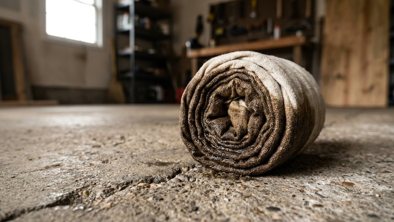 J'ai roulé mes chiffons imbibés d'huile de lin en boule au fond du garage juste pour finir mon ponçage plus vite : deux he...