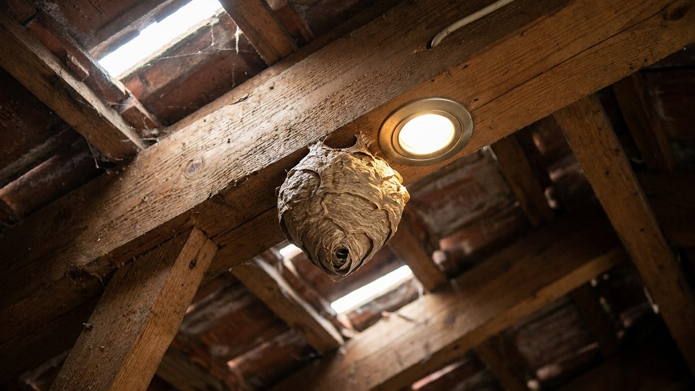 J'ai vidé une bombe anti-guêpes sur le nid coincé sous la charpente juste pour en finir en une seule fois : le spot des co...
