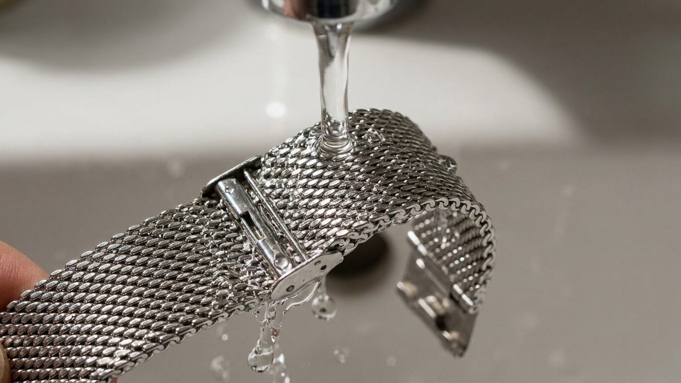 Je rinçais mon bracelet milanais à l'eau claire après chaque baignade : un horloger m'a montré que je ne nettoyais pas du ...