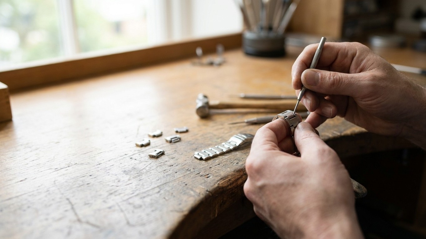 On s'obstine tous à repartir du bijoutier une fois la montre à la bonne taille, alors que ce qui reste sur son établi déci...
