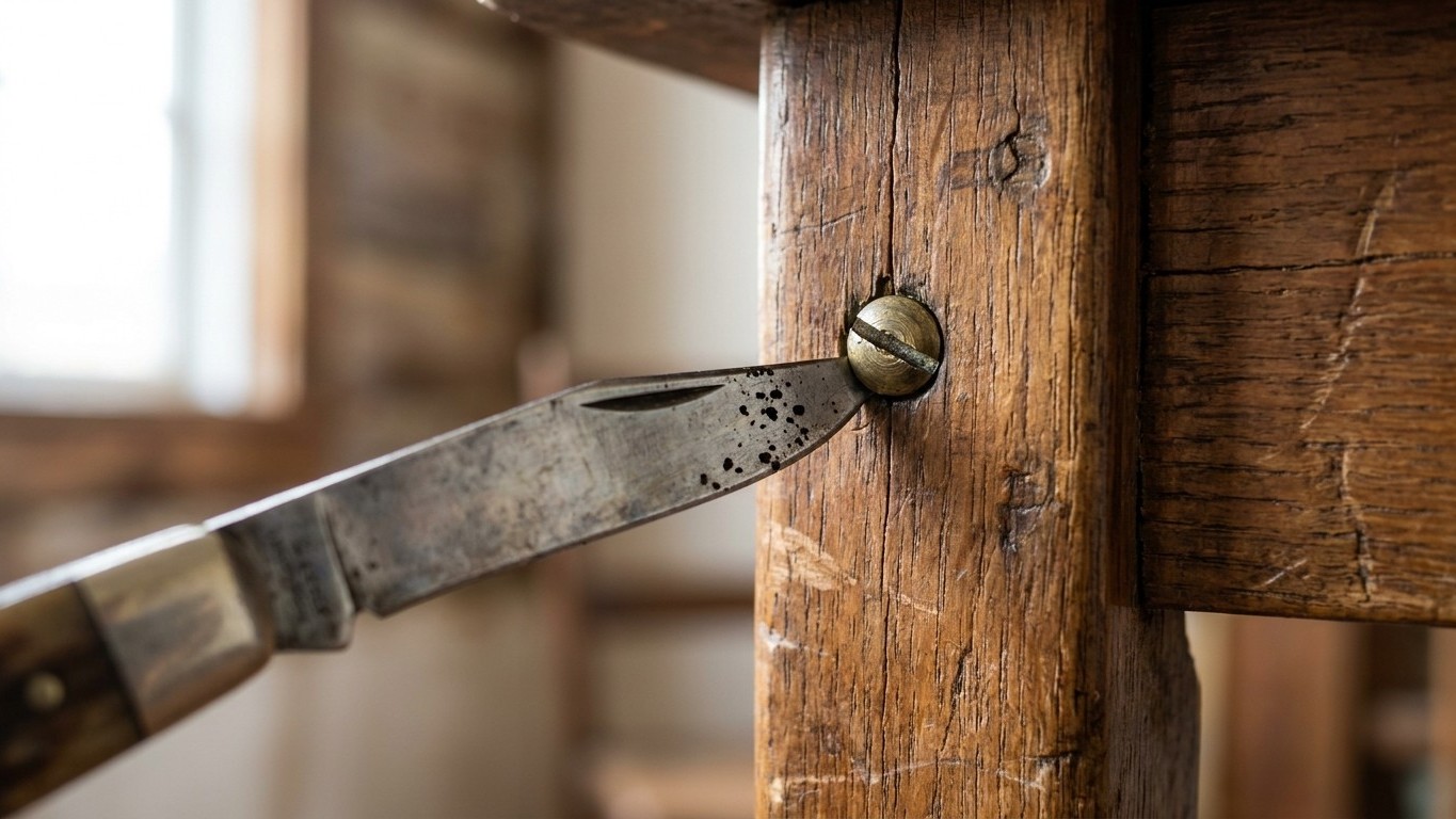 Passez la lame d'un couteau sous les têtes de vis de votre armoire chinée et regardez la pointe : c'est le test que les dé...