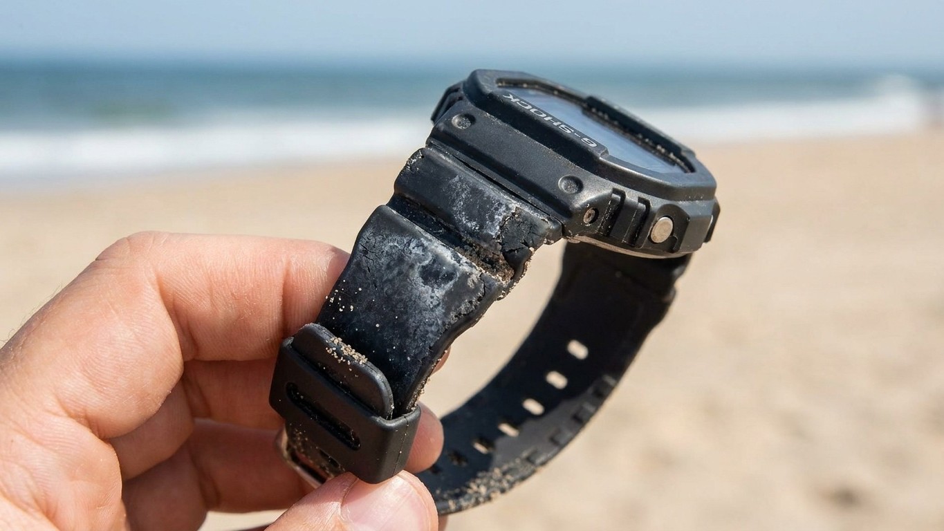 Si le bracelet de votre G-Shock devient mou et poisseux après la plage, ce n'est pas le sable : et le frotter à sec serait...