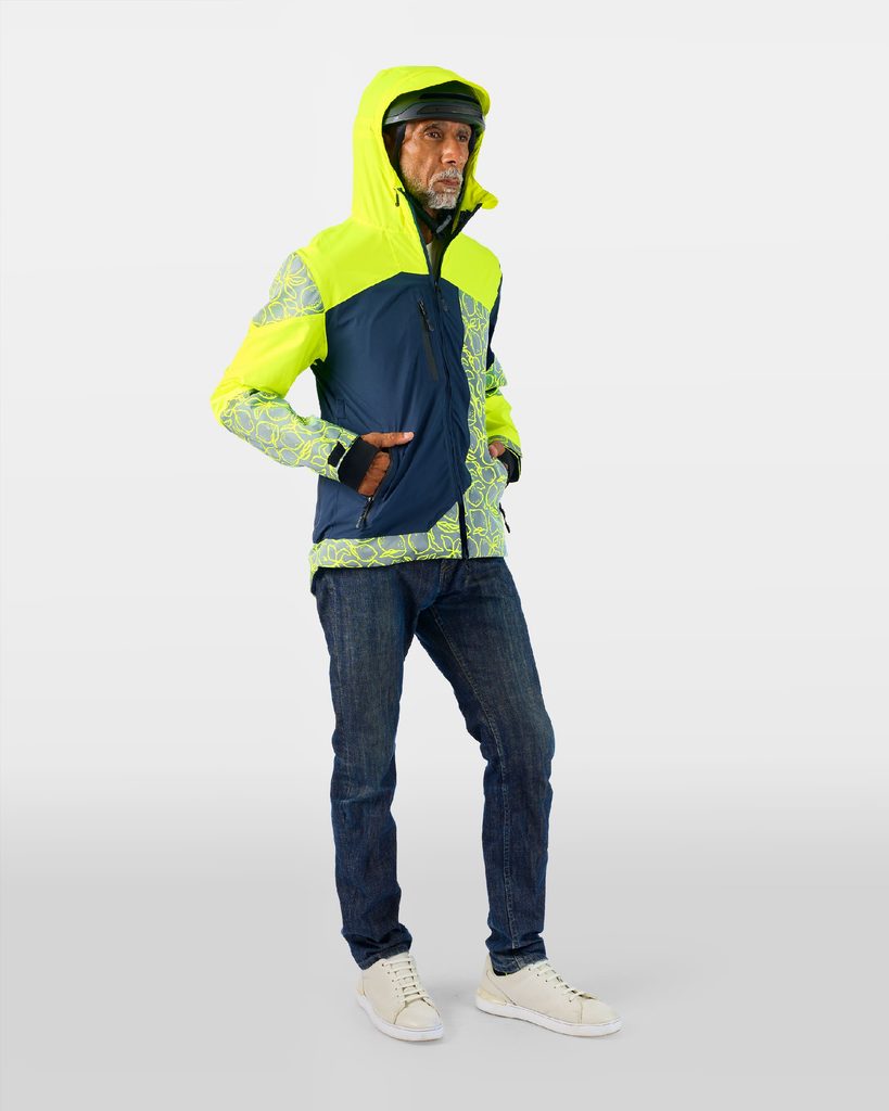 L'élégante innovation de cette marque française va vous faire ranger votre gilet jaune au placard - - repop light veste legere velotaf jaune fluo motifs citron impermeable grande capuche sur casque homme