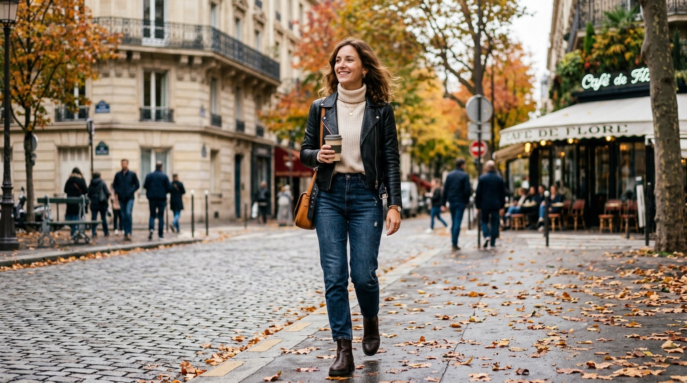 Si votre perfecto noir vous donne un air daté dès que vous l’enfilez cet automne, ce n’est pas la veste qui a vieilli : c’est tout ce que vous portez en dessous
