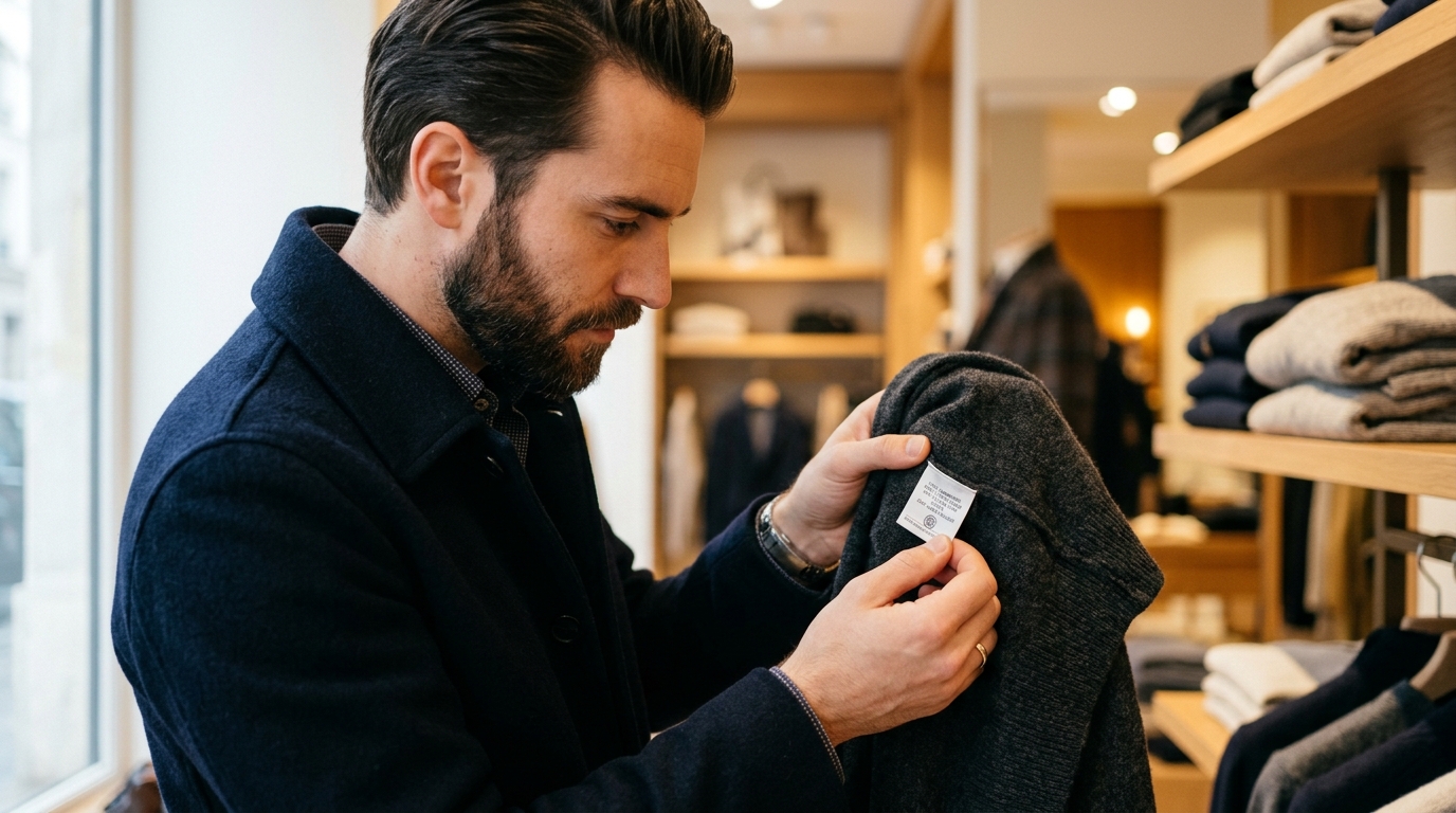 Un vendeur de maille ne conseille jamais un pull d’automne sans regarder deux détails de l’étiquette : ce qu’il vérifie avant même de parler du prix