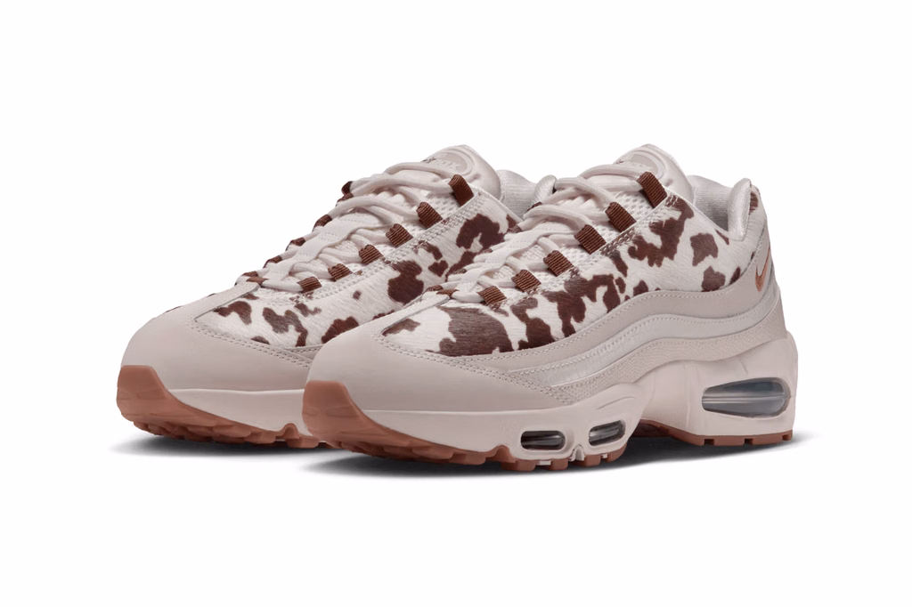 J'ai pris les taches marron et blanc de la nouvelle Air Max 95 pour un simple motif imprimé : en zoomant sur les photos officielles de Nike, j'ai compris ce qui recouvrait ses panneaux latéraux - - Nike Air Max 95 Big Bubble Cow Print IR5113 001 3