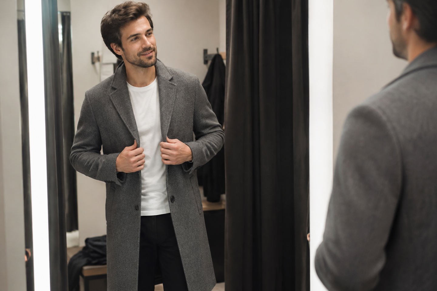 Vous vous apprêtez à acheter un manteau d’hiver ? Méfiez-vous de cette terrible illusion qui frappe la majorité des hommes en cabine